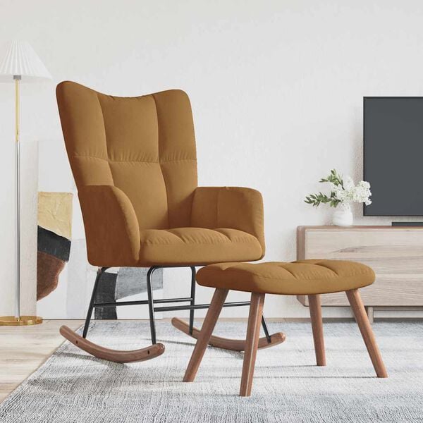 vidaXL Chaise &agrave; bascule avec tabouret en velours marron