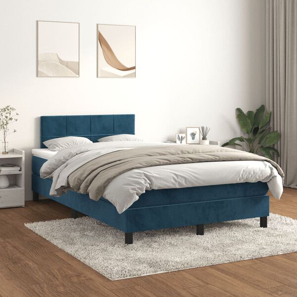 vidaXL Sommier &agrave; lattes de lit et matelas Bleu fonc&eacute; 120x200cm Velours