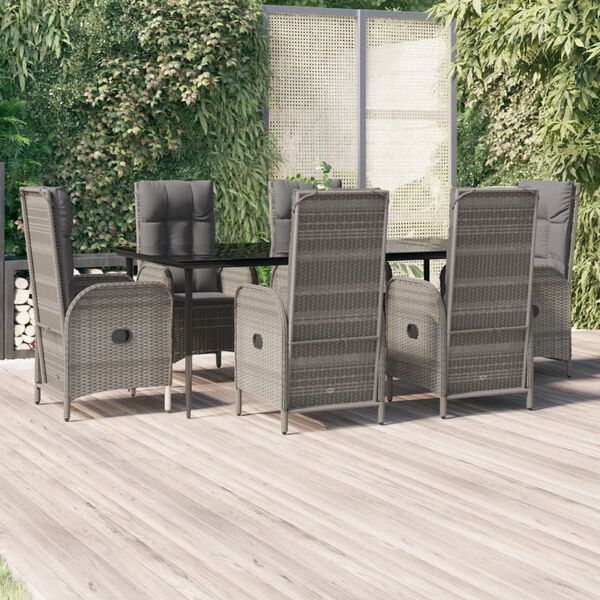 vidaXL Ensemble &agrave; manger jardin et coussins 7 pcs Noir et gris Rotin