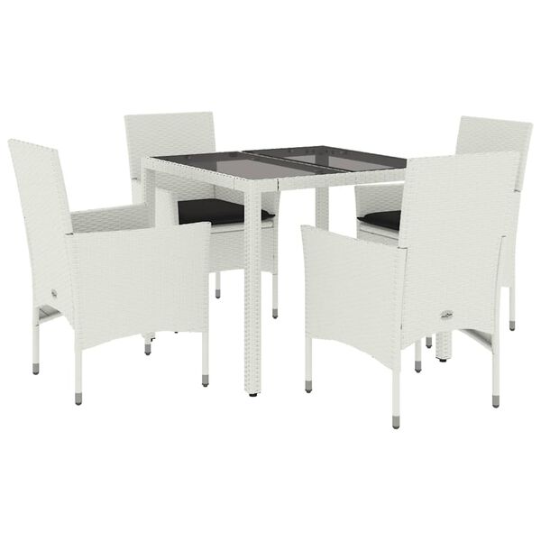 vidaXL Ensemble &agrave; manger de jardin et coussins 5 pcs blanc rotin verre