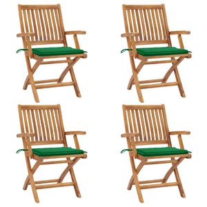vidaXL Chaises pliantes avec coussins, 4 pi&egrave;ces, en teck massif