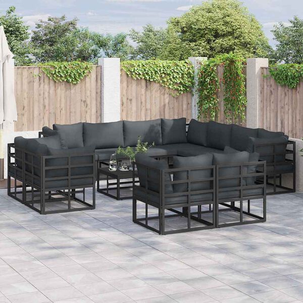 vidaXL Ensemble de canapé de jardin avec coussin 12 pcs Noir Aluminium