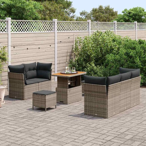 vidaXL Ensemble de canapé de jardin 8 pcs Gris polyrotin