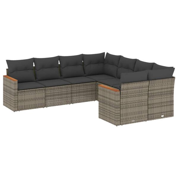vidaXL Salon de jardin 8 pcs avec coussins gris r&eacute;sine tress&eacute;e