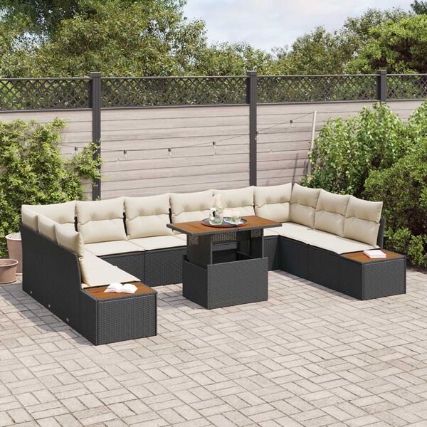 vidaXL Ensemble de canap&eacute; de jardin 11 pcs Noir Poly rotin