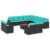 vidaXL Salon de jardin avec coussins 14 pcs noir r&eacute;sine tress&eacute;e