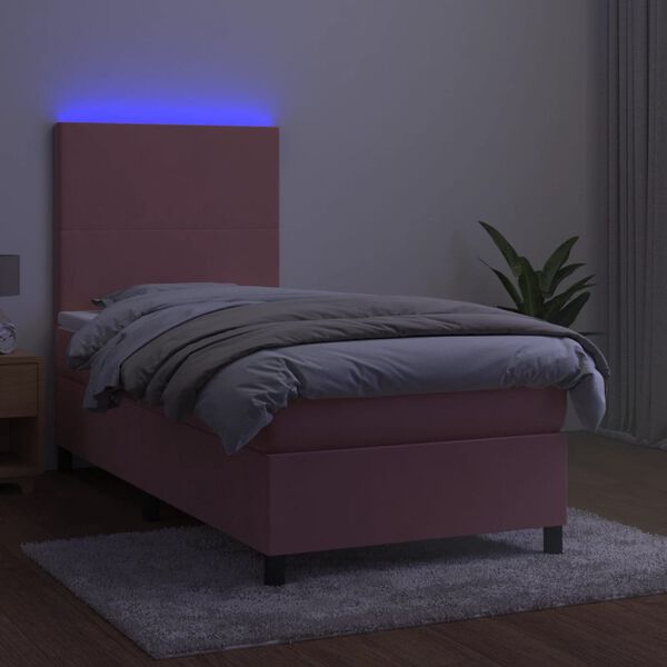 vidaXL Sommier &agrave; lattes de lit avec matelas LED Rose 90x200 cm Velours