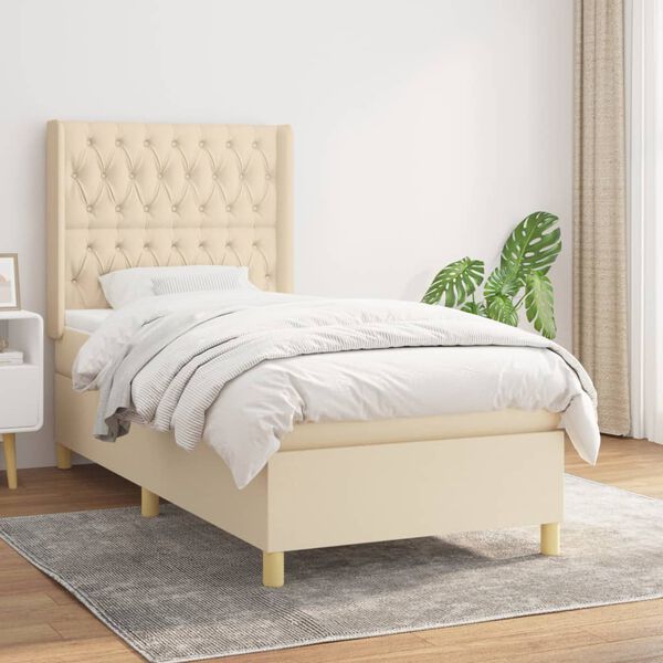 vidaXL Sommier &agrave; lattes de lit et matelas Cr&egrave;me 90x190 cm Tissu