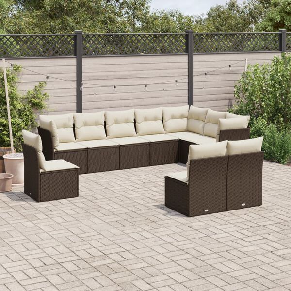 vidaXL Salon de jardin 10 pcs avec coussins marron r&eacute;sine tress&eacute;e