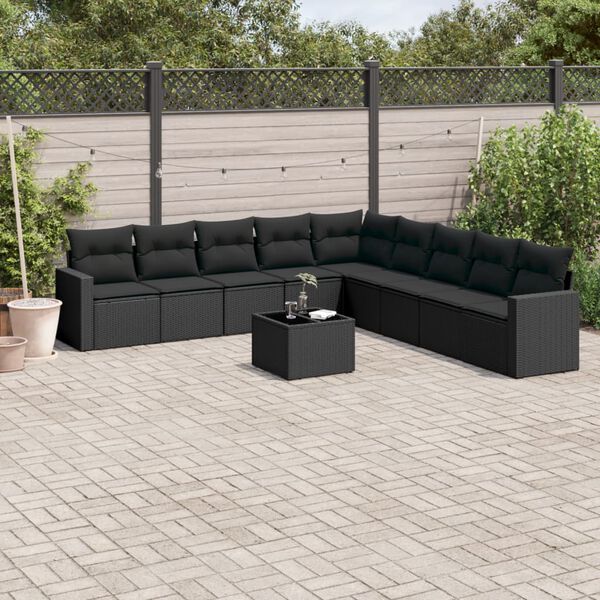 vidaXL Salon de jardin 10 pcs avec coussins noir r&eacute;sine tress&eacute;e