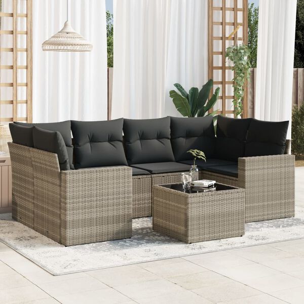 vidaXL Salon de jardin avec coussins 7 pcs gris clair r&eacute;sine tress&eacute;e