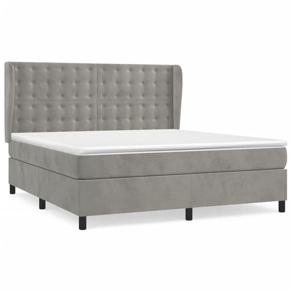 vidaXL Sommier &agrave; lattes de lit et matelas Gris clair 180x200cm Velours