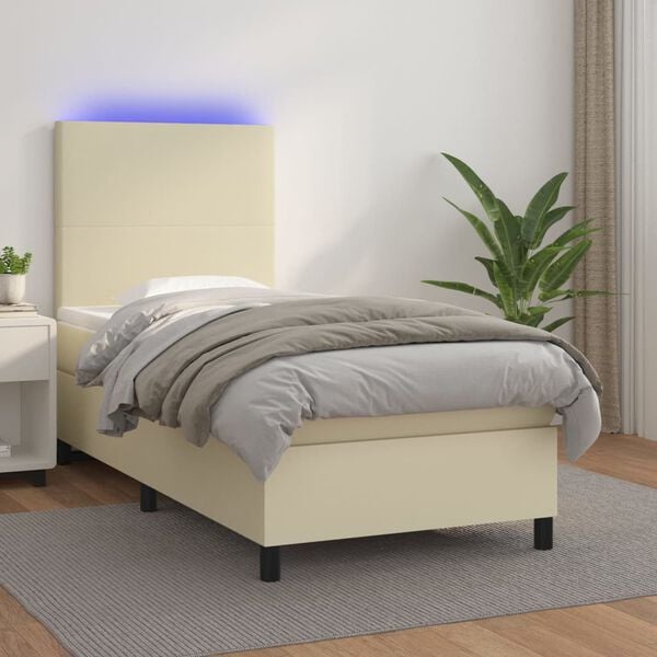 vidaXL Sommier &agrave; lattes de lit avec matelas et LED Cr&egrave;me 100x200 cm