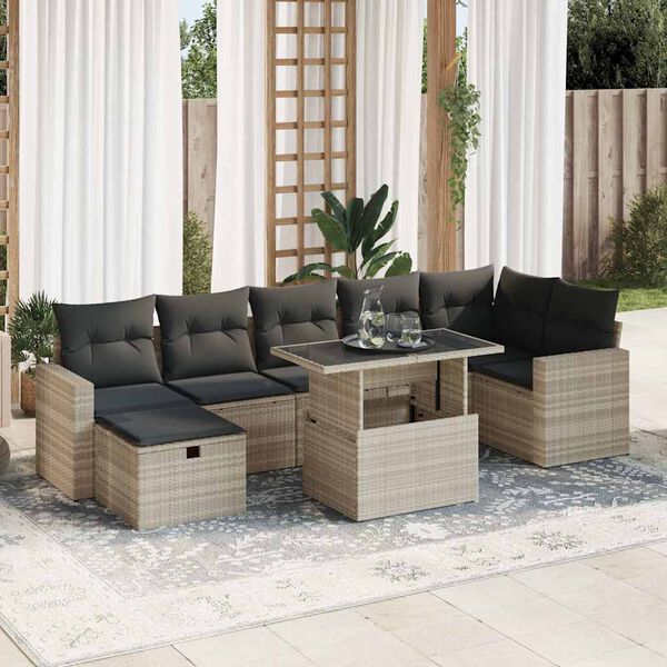 vidaXL Salon de jardin 8 pcs avec coussins gris clair r&eacute;sine tress&eacute;e