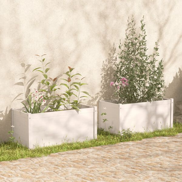 vidaXL Jardini&egrave;res 2 pcs Blanc 100x50x50 cm Bois de pin massif