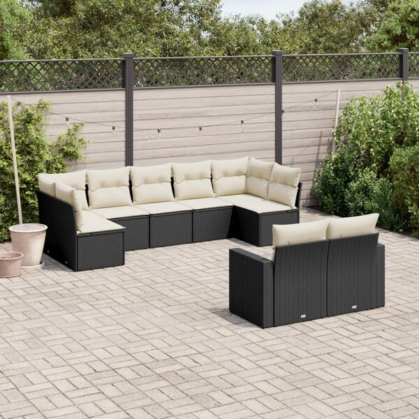 vidaXL Salon de jardin 9 pcs avec coussins noir r&eacute;sine tress&eacute;e