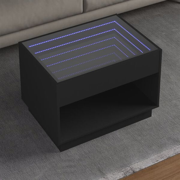 vidaXL Table basse avec LED infini noir 70x50x50 cm
