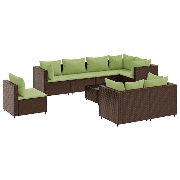 vidaXL Salon de jardin avec coussins 9 pcs marron r&eacute;sine tress&eacute;e