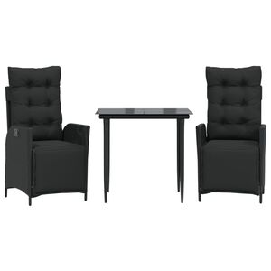 vidaXL Ensemble &agrave; manger de jardin avec coussins 3 pcs Noir