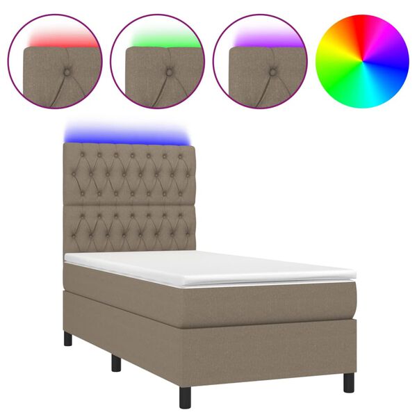 vidaXL Sommier &agrave; lattes de lit et matelas et LED Taupe 100x200cm Tissu