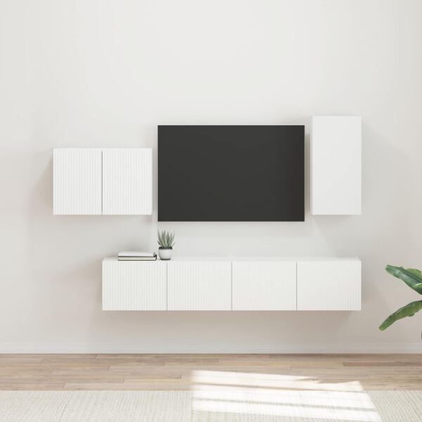 vidaXL Ensemble de meuble TV mural 4 pcs Blanc Bois d'ing&eacute;nierie