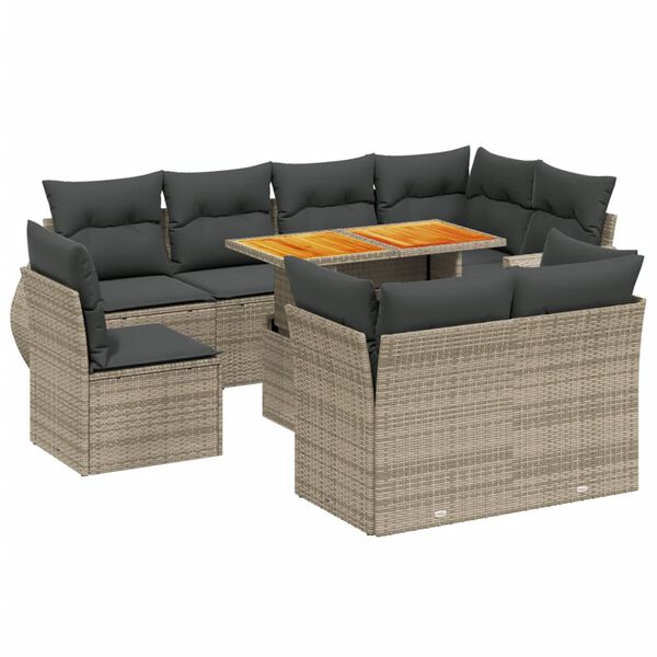 vidaXL Salon de jardin 9 pcs avec coussins gris r&eacute;sine tress&eacute;e