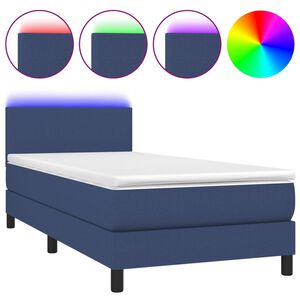 vidaXL Sommier &agrave; lattes de lit avec matelas et LED Bleu 80x200cm Tissu