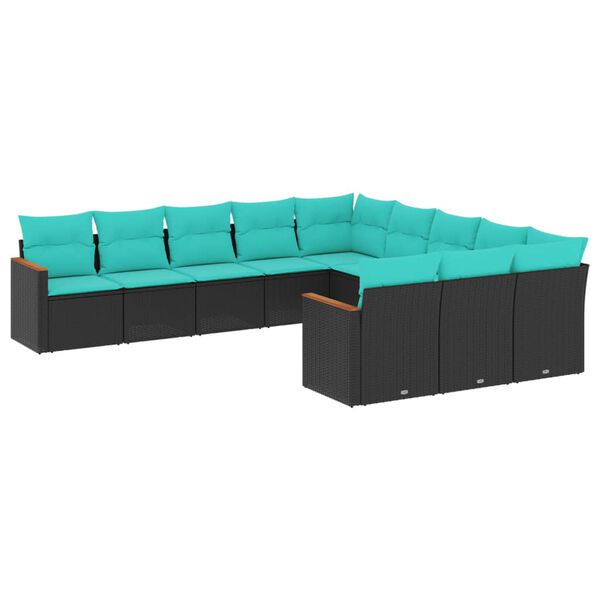 vidaXL Salon de jardin 11 pcs avec coussins noir r&eacute;sine tress&eacute;e