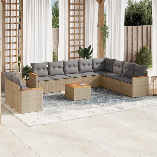 vidaXL Salon de jardin et coussins 11 pcs m&eacute;lange beige r&eacute;sine tress&eacute;e