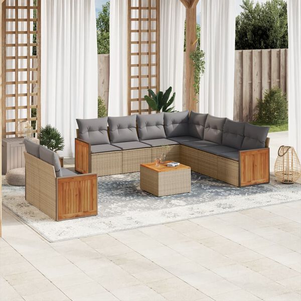 vidaXL Salon de jardin avec coussins 10 pcs beige r&eacute;sine tress&eacute;e