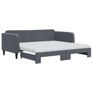 vidaXL Lit de jour avec gigogne et matelas gris fonc&eacute; 90x190cm velours