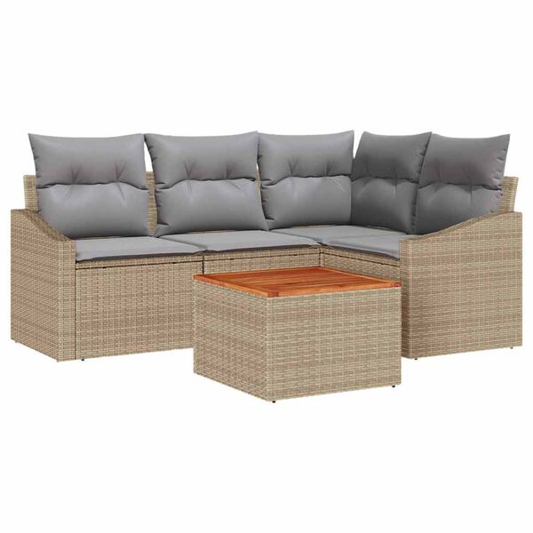 vidaXL Ensemble de canap&eacute; de jardin avec coussin 5 pcs Beige polyrotin