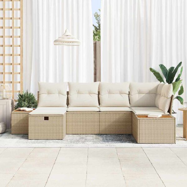 vidaXL Ensemble de canap&eacute; de jardin 6 pcs Beige Poly rotin