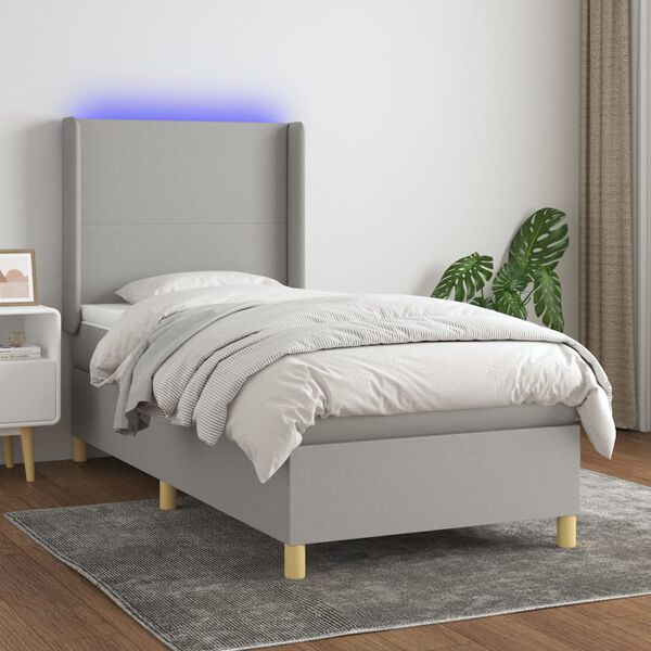 vidaXL Sommier &agrave; lattes de lit matelas LED Gris clair 80x200cm Tissu