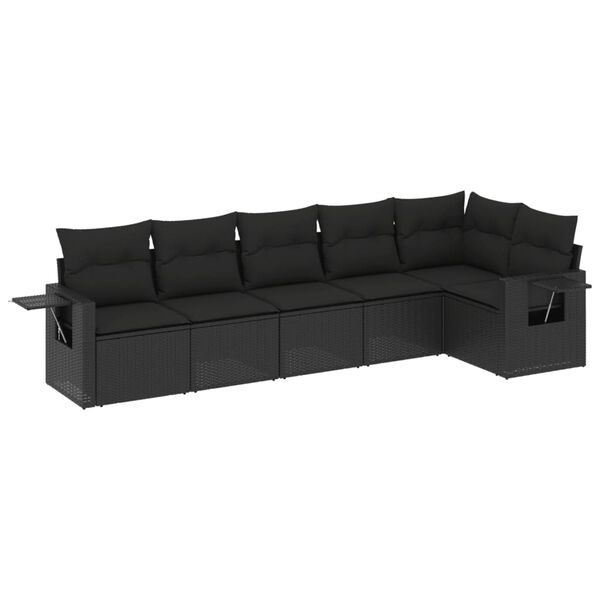 vidaXL Salon de jardin 6 pcs avec coussins noir r&eacute;sine tress&eacute;e