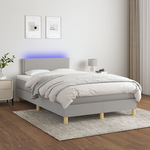 vidaXL Sommier &agrave; lattes de lit matelas LED Gris clair 120x200 cm Tissu