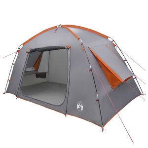 vidaXL Tente Cabane 4 personne Gris et orange Polyester