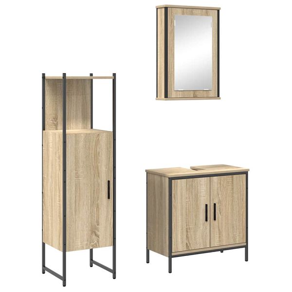 vidaXL Ensemble de mobilier de salle de bain avec &eacute;tag&egrave;re 3 pcs Marron
