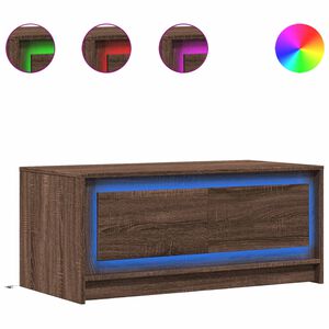 vidaXL Table basse avec lumi&egrave;res LED ch&ecirc;ne marron bois d'ing&eacute;nierie
