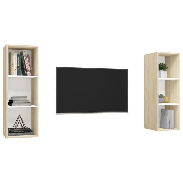 vidaXL Meubles TV muraux 2 pcs Blanc et chêne sonoma Bois d'ingénierie