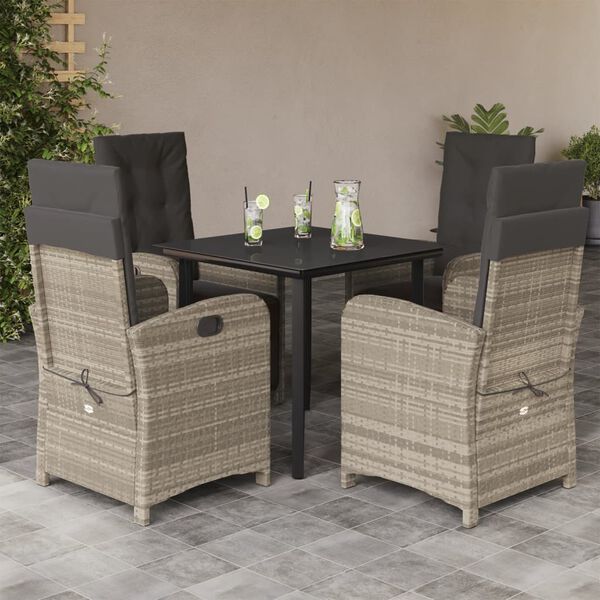 vidaXL Ensemble &agrave; manger de jardin et coussins 5 pcs gris clair rotin
