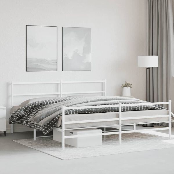 vidaXL Cadre de lit m&eacute;tal sans matelas et pied de lit blanc 200x200 cm