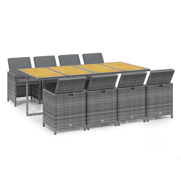vidaXL Ensemble &agrave; manger de jardin coussins 9pcs R&eacute;sine tress&eacute;e Gris