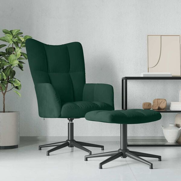 vidaXL Chaise de relaxation avec tabouret Vert fonc&eacute; Velours