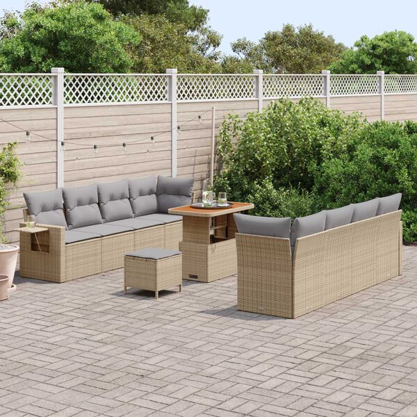 vidaXL Ensemble de canap&eacute; de jardin 11 pcs Beige Poly rotin