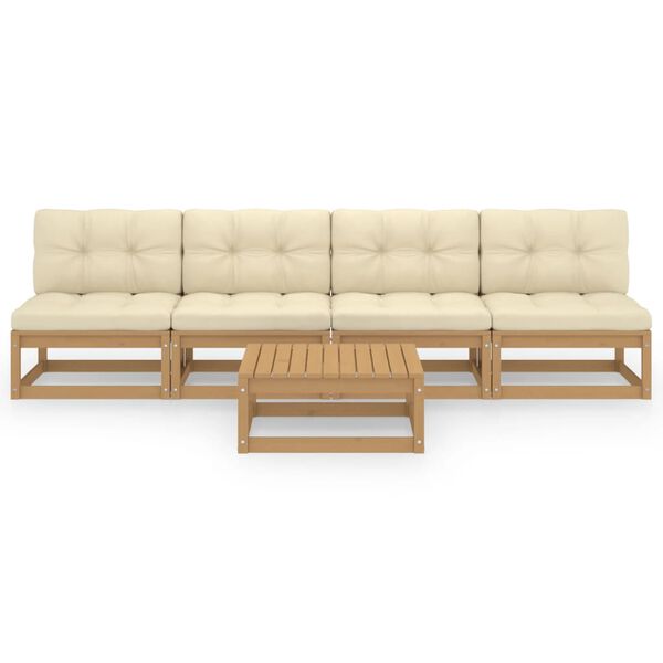 vidaXL Salon de jardin 5 pcs avec coussins Bois de pin massif