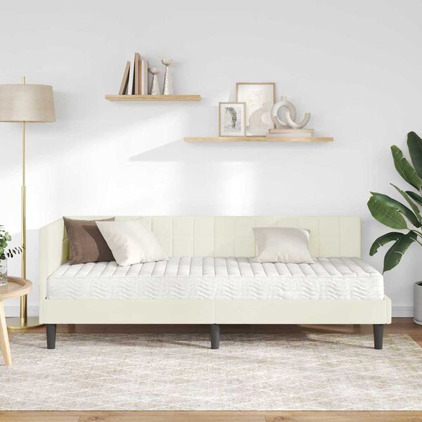 vidaXL Cadre de lit d'angle avec matelas 2 pcs Cr&egrave;me Velours