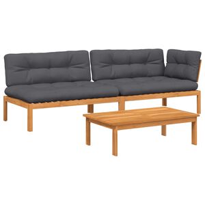 vidaXL Salon palette de jardin avec coussins 3pcs bois d'acacia massif