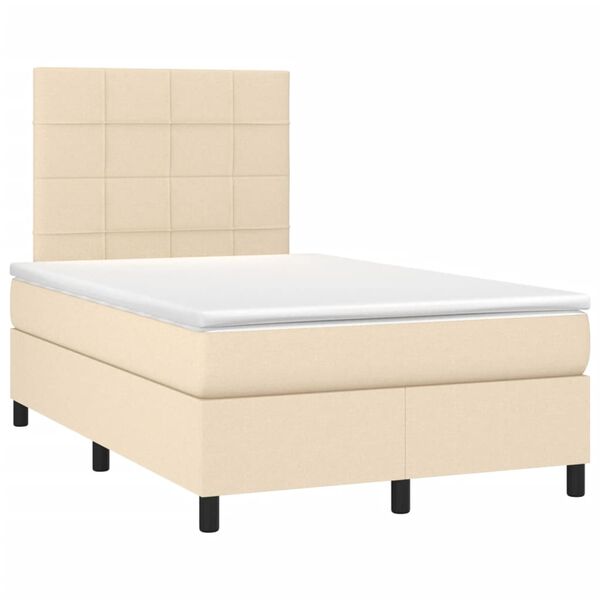 vidaXL Sommier &agrave; lattes de lit matelas et LED cr&egrave;me 120x190 cm tissu