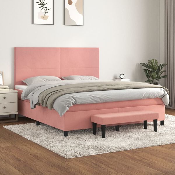 vidaXL Sommier &agrave; lattes de lit avec matelas Rose 160x200 cm Velours